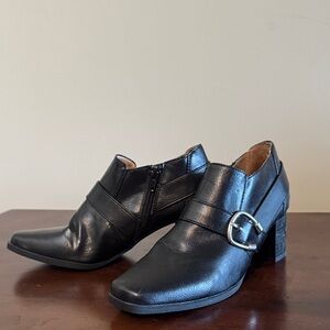 Abella Black Leather Ankle Booties with Buckle